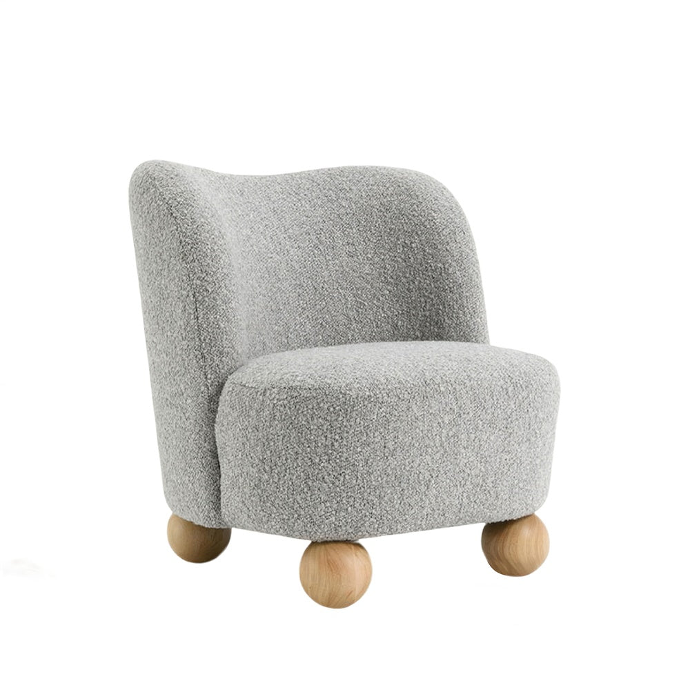 Dave Armless Accent Chair with Wooden Ball Feet | Gray Boucle Fabric