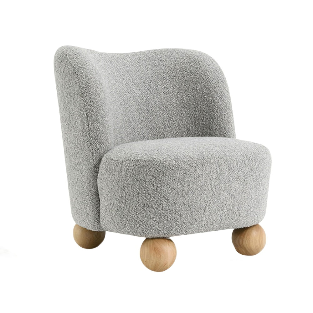 Dave Armless Accent Chair with Wooden Ball Feet | Gray Boucle Fabric