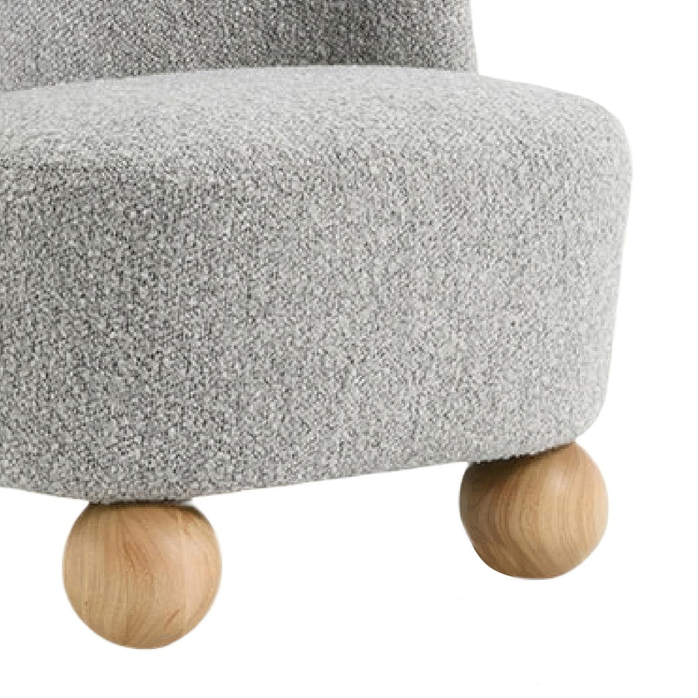 Dave Armless Accent Chair with Wooden Ball Feet | Gray Boucle Fabric