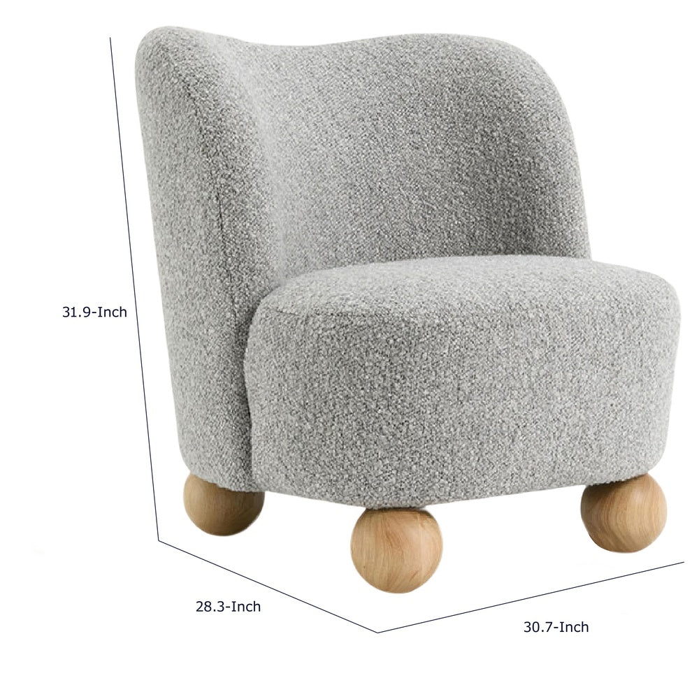 Dave Armless Accent Chair with Wooden Ball Feet | Gray Boucle Fabric
