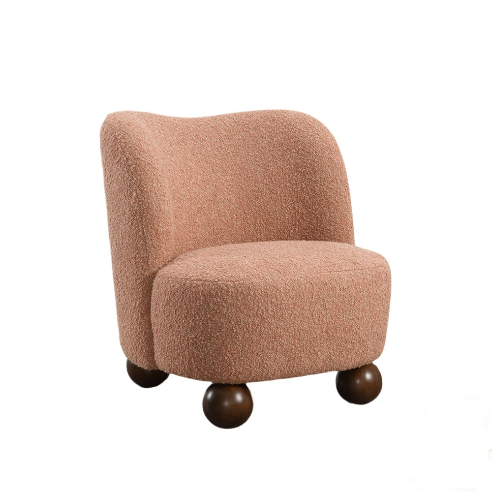 Dave Armless Accent Chair with Wooden Ball Feet | Pink Boucle Fabric