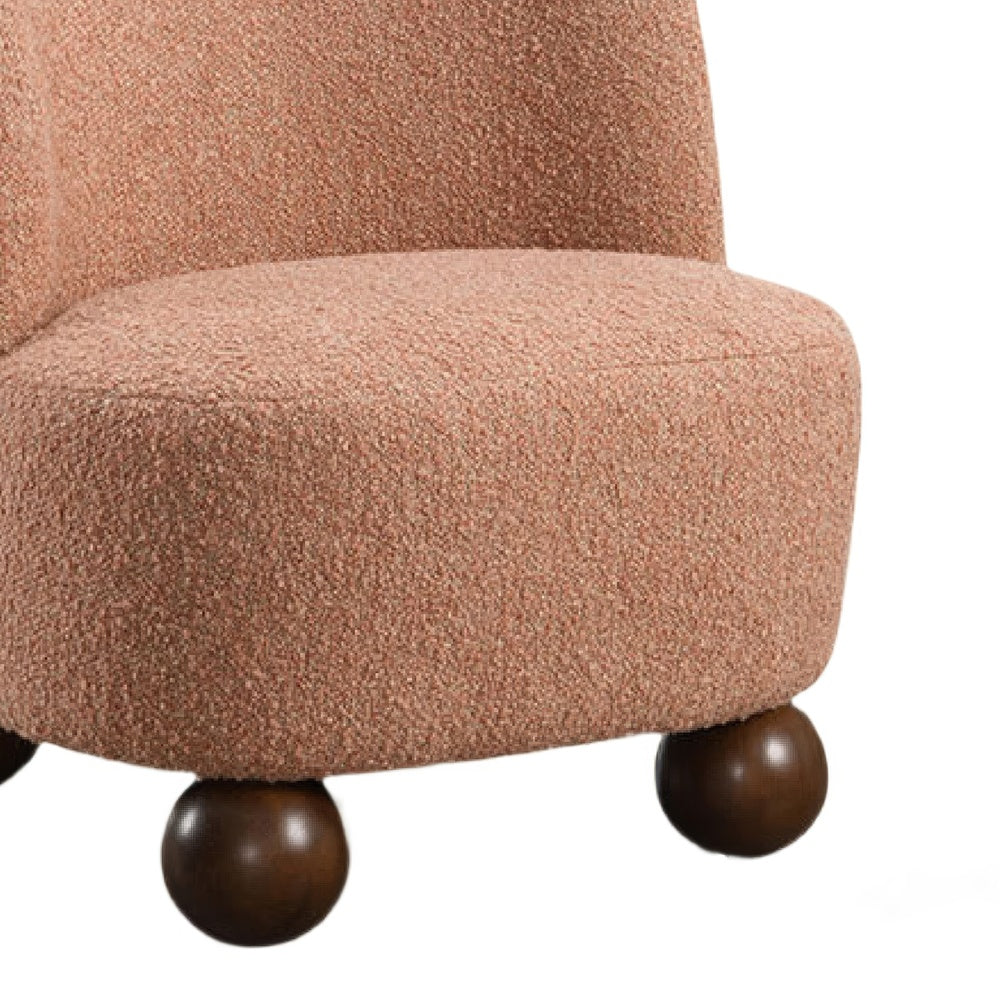 Dave Armless Accent Chair with Wooden Ball Feet | Pink Boucle Fabric