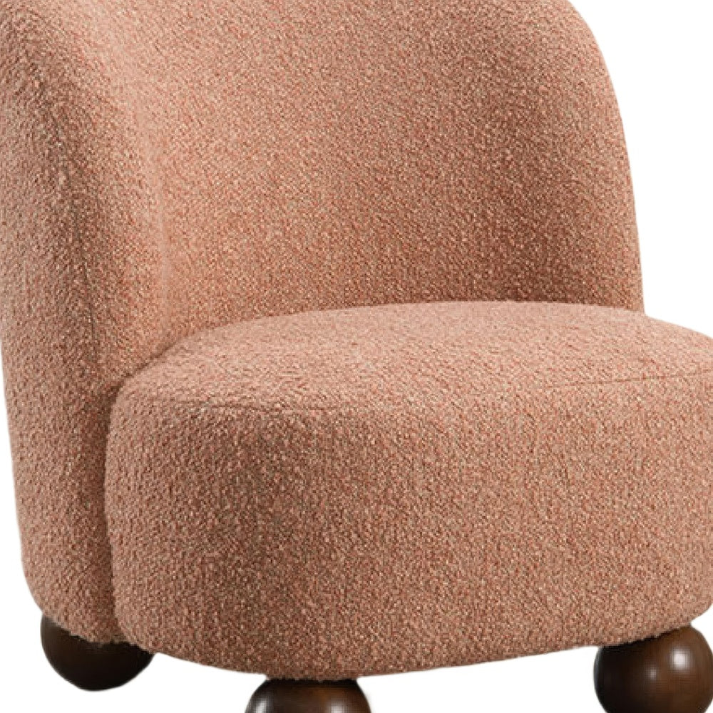 Dave Armless Accent Chair with Wooden Ball Feet | Pink Boucle Fabric