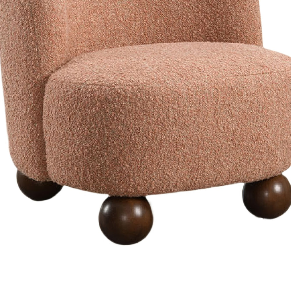 Dave Armless Accent Chair with Wooden Ball Feet | Pink Boucle Fabric