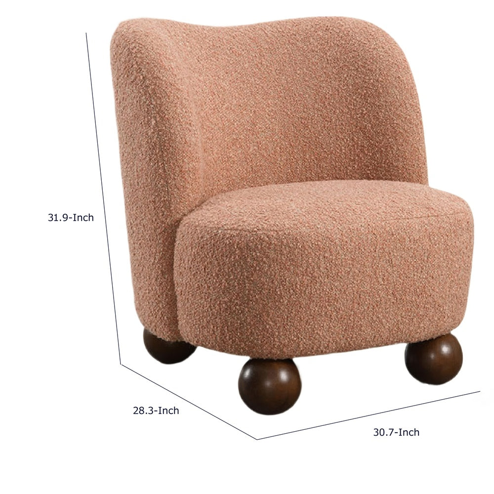 Dave Armless Accent Chair with Wooden Ball Feet | Pink Boucle Fabric