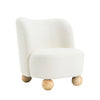 Dave Armless Accent Chair with Wooden Ball Feet | White Boucle Fabric
