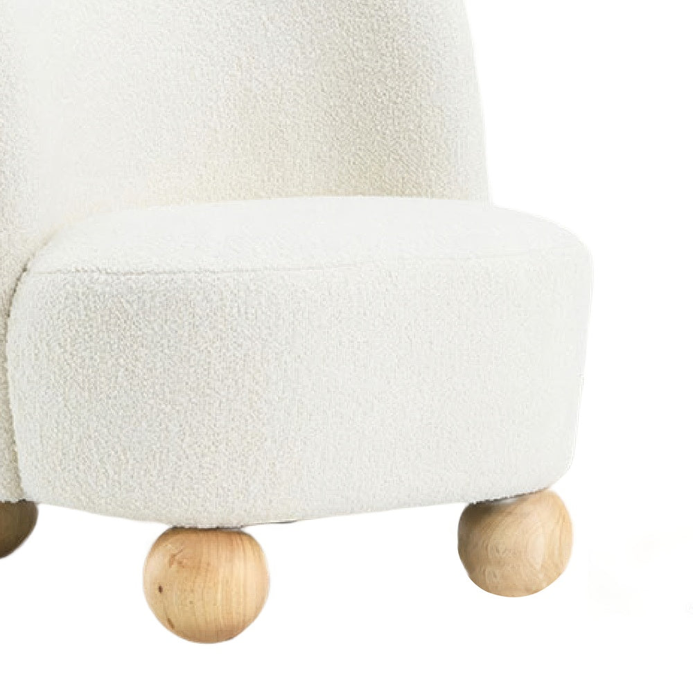 Dave Armless Accent Chair with Wooden Ball Feet | White Boucle Fabric