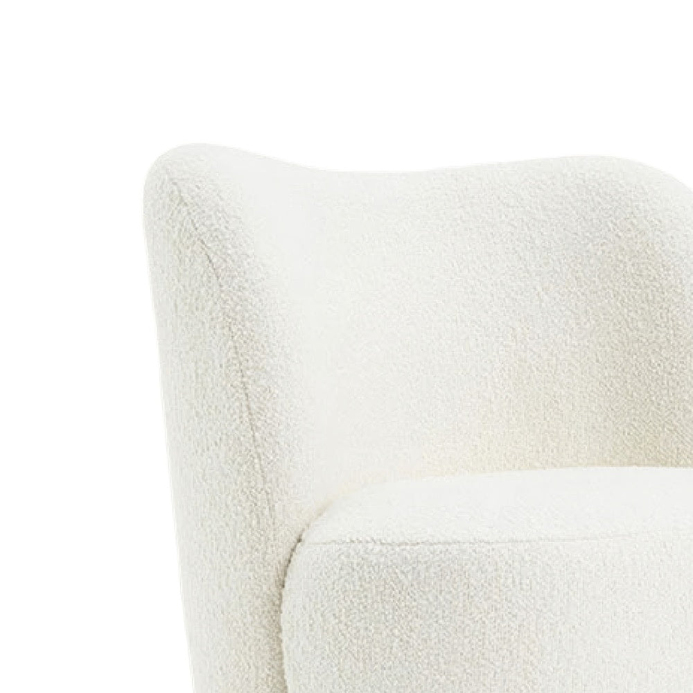 Dave Armless Accent Chair with Wooden Ball Feet | White Boucle Fabric