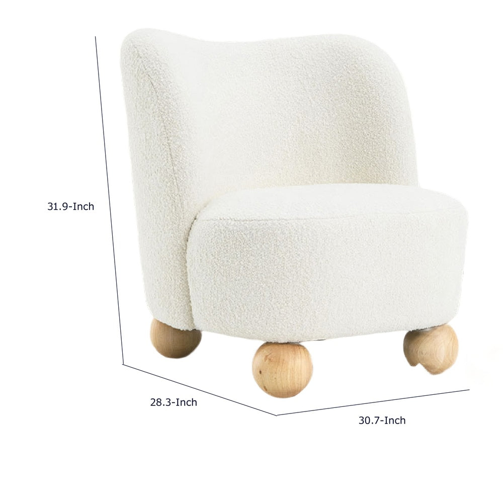 Dave Armless Accent Chair with Wooden Ball Feet | White Boucle Fabric