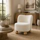 Dave Armless Accent Chair with Wooden Ball Feet | White Boucle Fabric