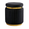 Karie Ottoman Stool | Gold Trim | Vertical Channel Design | Black Fabric
