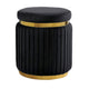 Karie Ottoman Stool | Gold Trim | Vertical Channel Design | Black Fabric