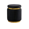 Karie Ottoman Stool | Gold Trim | Vertical Channel Design | Black Fabric