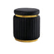 Karie Ottoman Stool | Gold Trim | Vertical Channel Design | Black Fabric