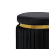 Karie Ottoman Stool | Gold Trim | Vertical Channel Design | Black Fabric