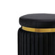 Karie Ottoman Stool | Gold Trim | Vertical Channel Design | Black Fabric