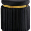 Karie Ottoman Stool | Gold Trim | Vertical Channel Design | Black Fabric