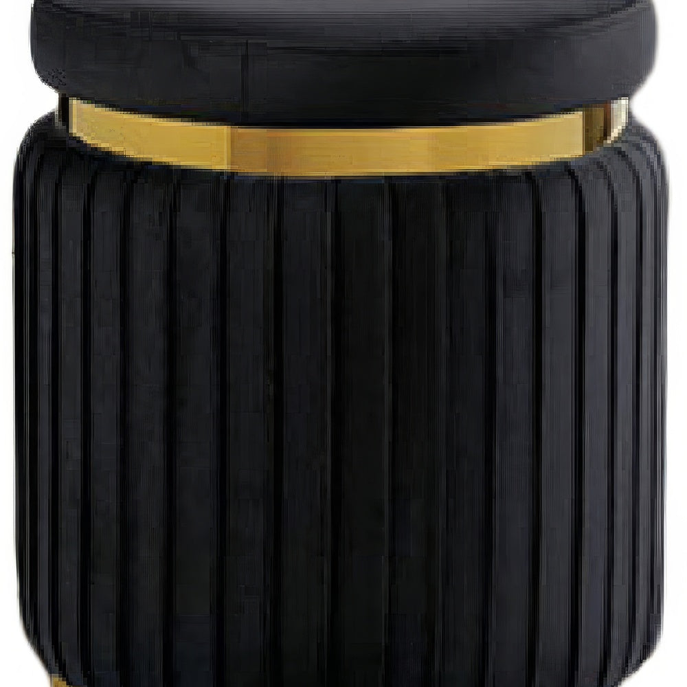 Karie Ottoman Stool | Gold Trim | Vertical Channel Design | Black Fabric