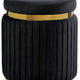 Karie Ottoman Stool | Gold Trim | Vertical Channel Design | Black Fabric
