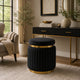 Karie Ottoman Stool | Gold Trim | Vertical Channel Design | Black Fabric