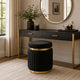 Karie Ottoman Stool | Gold Trim | Vertical Channel Design | Black Fabric