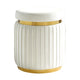 Karie Ottoman Stool | Gold Trim | Vertical Channel Design | White Fabric