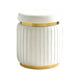 Karie Ottoman Stool | Gold Trim | Vertical Channel Design | White Fabric