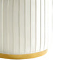 Karie Ottoman Stool | Gold Trim | Vertical Channel Design | White Fabric