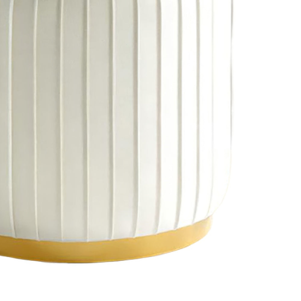 Karie Ottoman Stool | Gold Trim | Vertical Channel Design | White Fabric