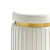 Karie Ottoman Stool | Gold Trim | Vertical Channel Design | White Fabric