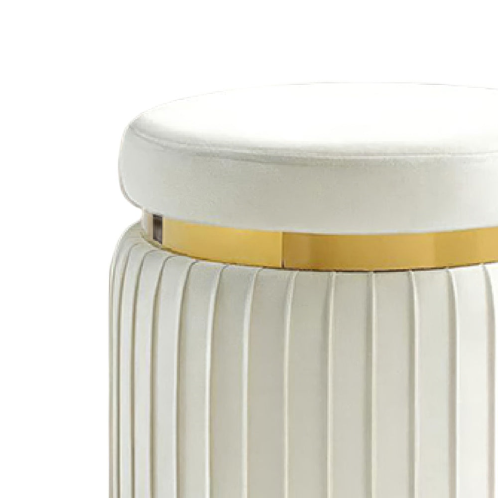 Karie Ottoman Stool | Gold Trim | Vertical Channel Design | White Fabric