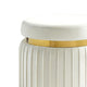 Karie Ottoman Stool | Gold Trim | Vertical Channel Design | White Fabric