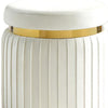 Karie Ottoman Stool | Gold Trim | Vertical Channel Design | White Fabric