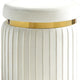 Karie Ottoman Stool | Gold Trim | Vertical Channel Design | White Fabric