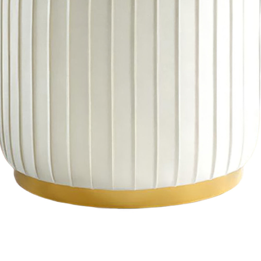 Karie Ottoman Stool | Gold Trim | Vertical Channel Design | White Fabric