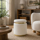 Karie Ottoman Stool | Gold Trim | Vertical Channel Design | White Fabric