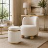 Karie Ottoman Stool | Gold Trim | Vertical Channel Design | White Fabric