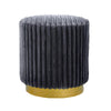 Zelda Ottoman Stool with Gold Steel Plinth Base | Gray Channeled Fabric