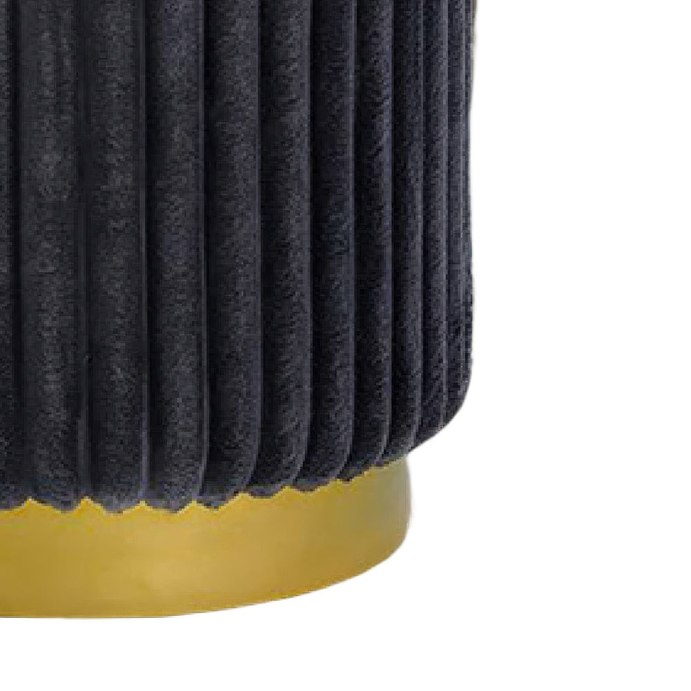 Zelda Ottoman Stool with Gold Steel Plinth Base | Gray Channeled Fabric