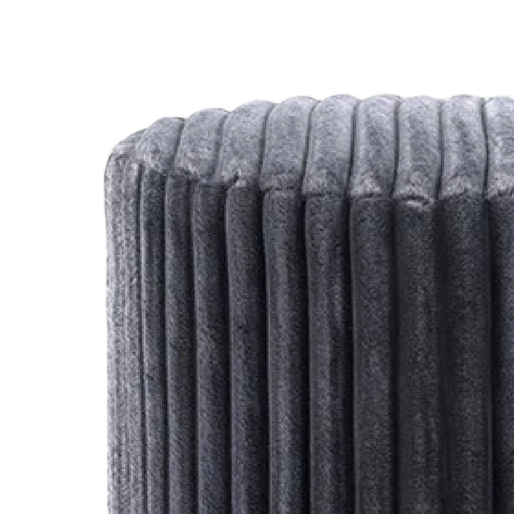 Zelda Ottoman Stool with Gold Steel Plinth Base | Gray Channeled Fabric
