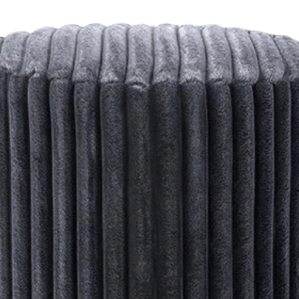 Zelda Ottoman Stool with Gold Steel Plinth Base | Gray Channeled Fabric