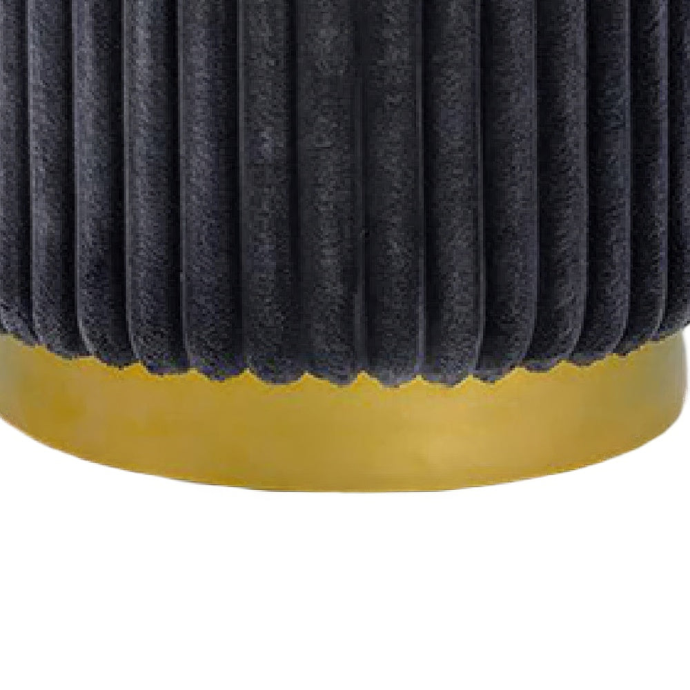 Zelda Ottoman Stool with Gold Steel Plinth Base | Gray Channeled Fabric