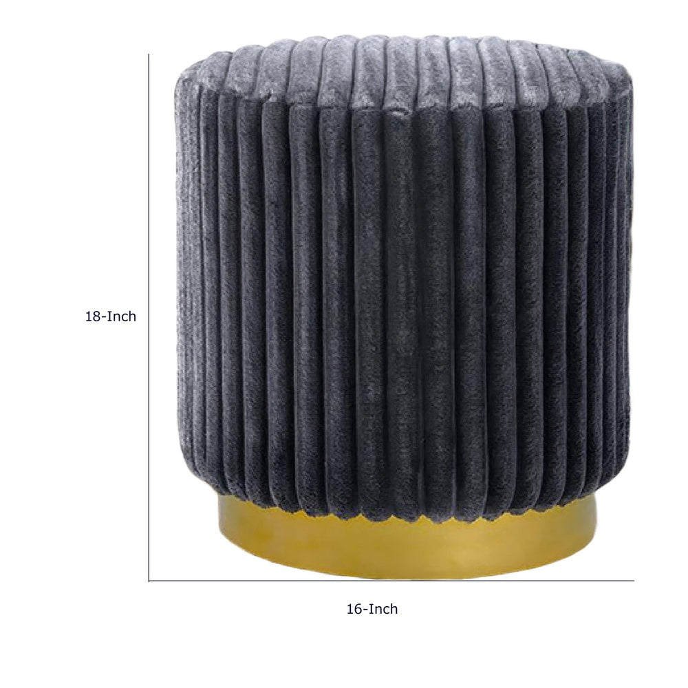 Zelda Ottoman Stool with Gold Steel Plinth Base | Gray Channeled Fabric