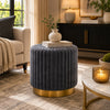 Zelda Ottoman Stool with Gold Steel Plinth Base | Gray Channeled Fabric