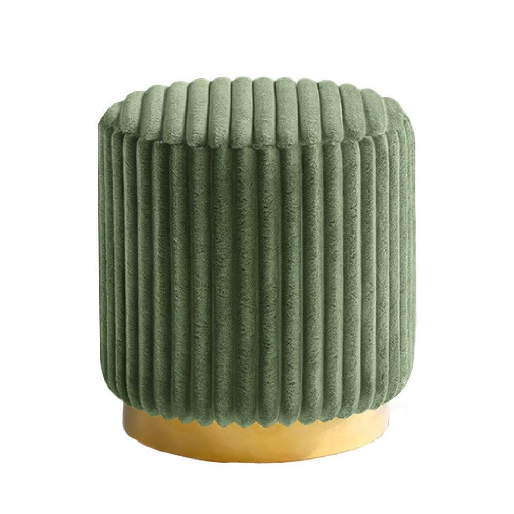 Zelda Ottoman Stool | Gold Steel Plinth Base | Green Channeled Fabric