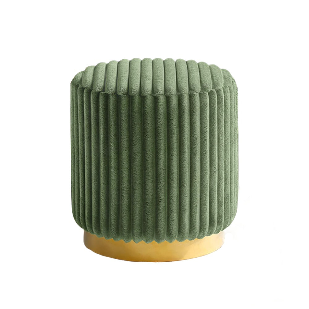 Zelda Ottoman Stool | Gold Steel Plinth Base | Green Channeled Fabric