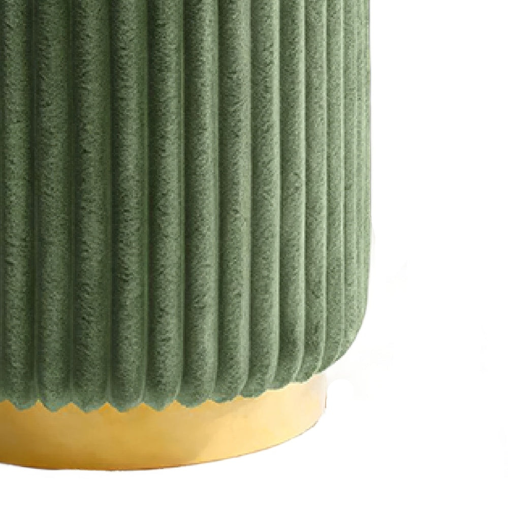 Zelda Ottoman Stool | Gold Steel Plinth Base | Green Channeled Fabric
