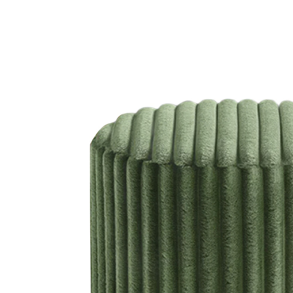 Zelda Ottoman Stool | Gold Steel Plinth Base | Green Channeled Fabric