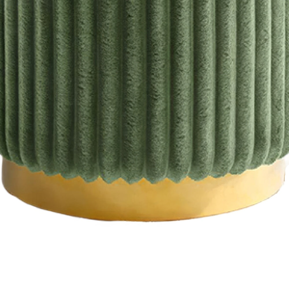 Zelda Ottoman Stool | Gold Steel Plinth Base | Green Channeled Fabric
