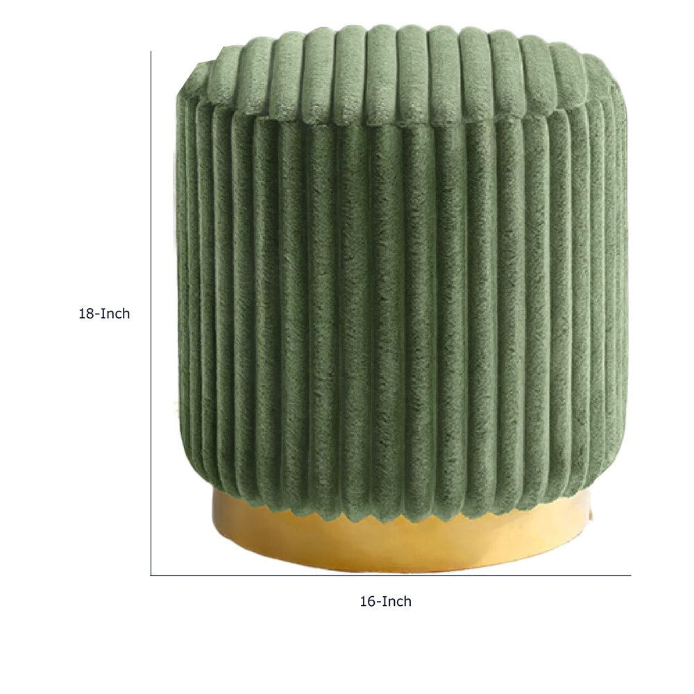 Zelda Ottoman Stool | Gold Steel Plinth Base | Green Channeled Fabric
